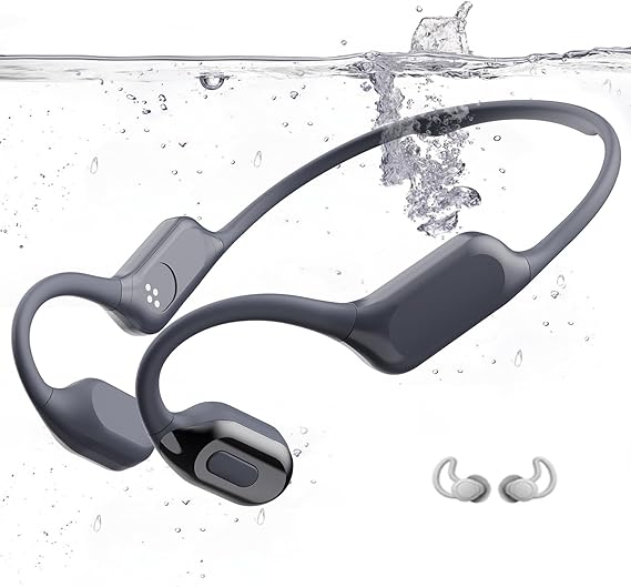 Swimming Headphones, Bone Conduction Headphones Bluetooth 5.4, IPX8 Waterproof with 32GB MP3 Player, Open Earphones with Safelight, Underwater Headphone for Swimming, Night Running, Fitness
