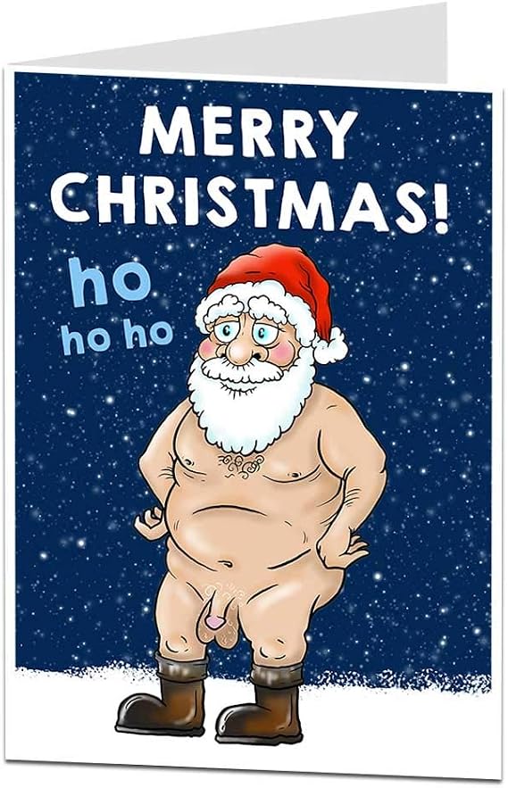 Funny Rude Christmas Card Adult Naked Santa Design Blank Inside To Add Your Own Xmas Greetings