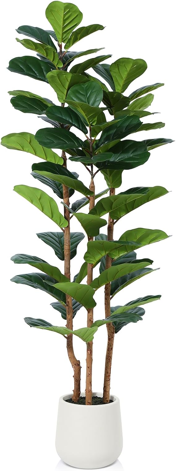 Kazeila Large Artificial Plant Indoor 150cm Faux Fiddle Leaf Fig Tree,Fake Plastic Plant for Home Office Balcony Bathroom Decor(1Pack)