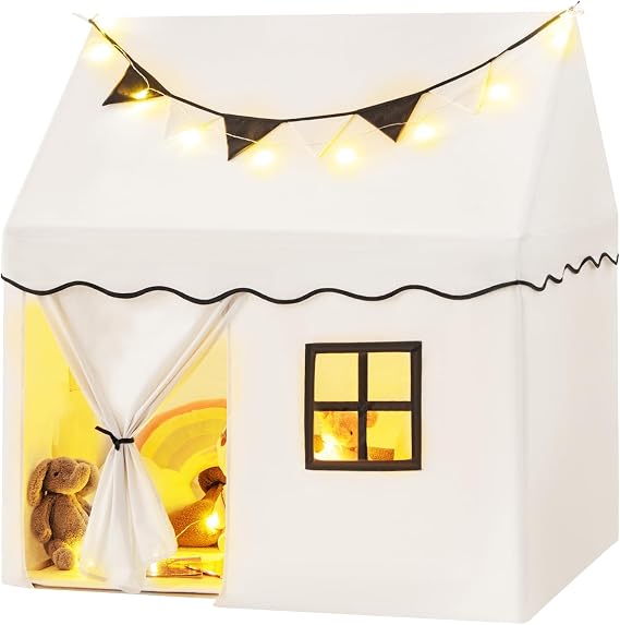 INFANS Kids Play Tent with Washable Mat Star Light Windows, Anti-Trip Large Playhouse Toys for Children Boys Girls, Indoor Outdoor Princess Tents Castle for Toddlers Black- Wide Door