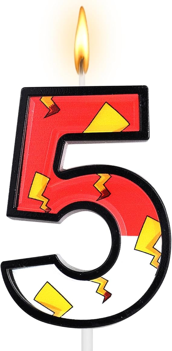 DERTE Red White Birthday Candle Cartoon Themed Number 5 Candle