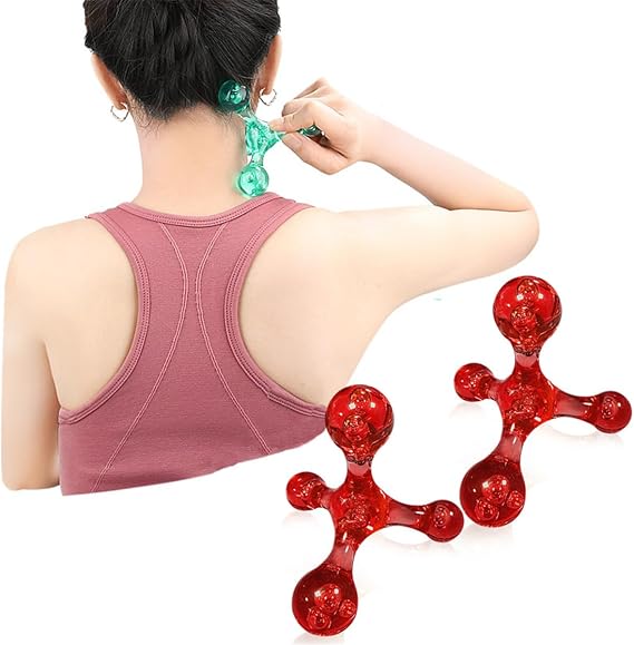 Trigger Point Massage Tools, 2 PCS 4 Point Manual Massager for Sore Muscles, Myofascial Release, Stress Relief, Trigger Point and Deep Tissue Massage (Red)