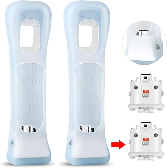 Wii Motion Plus Adapter Set - 2 Adapters & 2 Silicone Covers for Enhanced Gaming Experience (White)