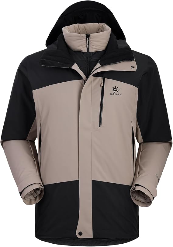 KAILAS Men's 3 In 1 Insulated Ski Jacket Winter Down Coat Waterproof Windproof Snow Jacket Puffer Coat Snowsuits Snowboard