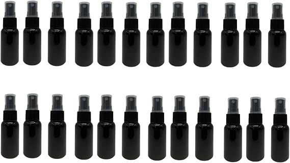 Natural Farms 1 oz Plastic Black Boston BPA FREE Bottles - 24 Pack Empty Refillable Containers - Essential Oils - Aromatherapy - Black Fine Mist Sprayers - Made in the USA