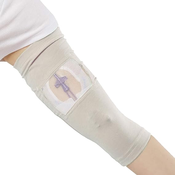 Care+Wear - Long PICC Line Cover (Medium, Slate) - for Patients with PICC Lines - Upper or Lower Arm Coverage - Enhanced PICC Line Security - Comfortable Daily Wear, Convenient Mesh Window