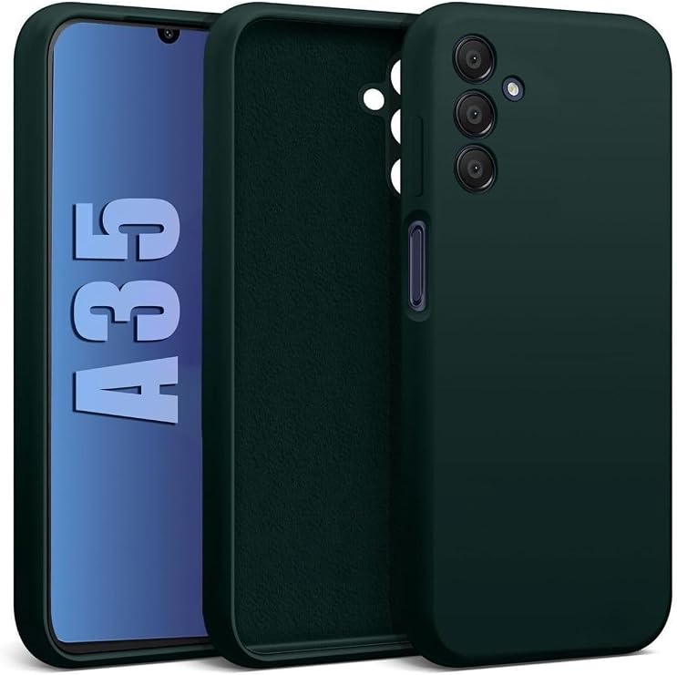 CONSTRAIN Samsung Galaxy A35 ile uyumlu Kadife Astarlı Koyu Yeşil Mat Silikon Kılıf – İnce & Esnek, Leke ve Suya Dayanıklı