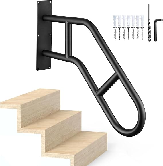 Handrails for Outdoor Steps,Stair Railing Indoor 1-3 Step,Hand Rails for Elderly, Porch Railing & Deck Hand Rail Wall Mount Stair Hand Grab Bars, U-Shape Safety Handle for Garage, Porch, Garden
