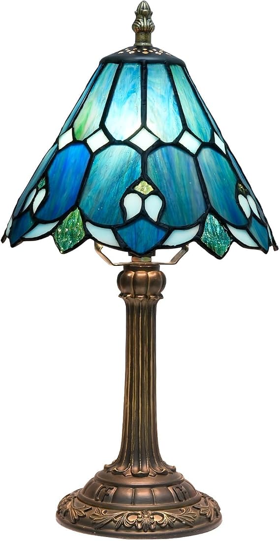 Tiffany Lamp Stained Glass lamp Small Bedside Table Lamps for Living Room Bedroom Dorm Kitchen Home Decor Festival Birthday Gift,Blue Table lamp [Energy Class F]