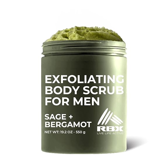 RBX Exfoliating Body Scrub For Men with Shea Butter Vitamin A and C, Moisturizing Hydrating Body Scrub for Healthy Skin
