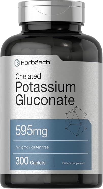 Horbaach Chelated Potassium Gluconate Supplement | 595 mg | 300 Caplets