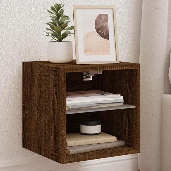 ZEYUAN TV Wall Cabinet with LED Lights Brown Oak 30x28.5x30 cm,Tv Stand Cabinet,Tv Units For Living Room,Electric Fireplace Tv Stand