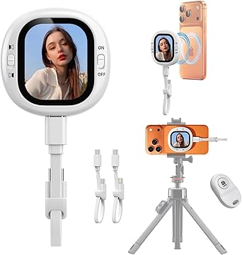 yAyusi Mini Magnetic Vlog Selfie Monitor Screen iPhone with Remote, Compact Portable Back Camera Monitor iPhone with Screen Mirroring, HD AMOLED Phone Monitor Screen for TikTok/YouTube (Only for iOS)