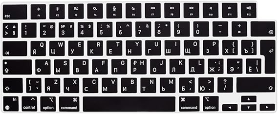 Russian Language Keyboard Cover Skin for MacBook 2026 Neo 13"(A18)& Air13.6 15"(M5-M2) & Pro14 16"(M5-M1) A3404 A3448 A3449 with Touch ID - Silicone European Version