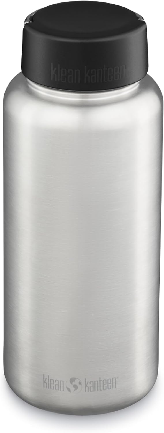 Klean Kanteen Wide Water Bottle with Loop Cap - Stainless Steel Water Bottle for Daily Hydration & Outdoor Use - Non-Insulated - BPA Free, Dishwasher Safe - Brushed Stainless, 40 oz
