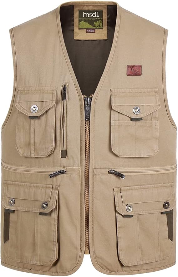 Men's Outdoor Fishing Vest Multi Pockets Utility Gilets Breathable Photography Camping Top Casual Cotton Waistcoat