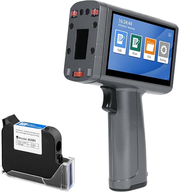 Handheld Inkjet Printer with Black Quick-Drying Ink Cartridge for Text/Date/Barcode/Logo, Metal Body, 4.3" Touch Screen, Print Height 0.08-1 Inch, Portable Industrial Coding Machine ZM-C240L