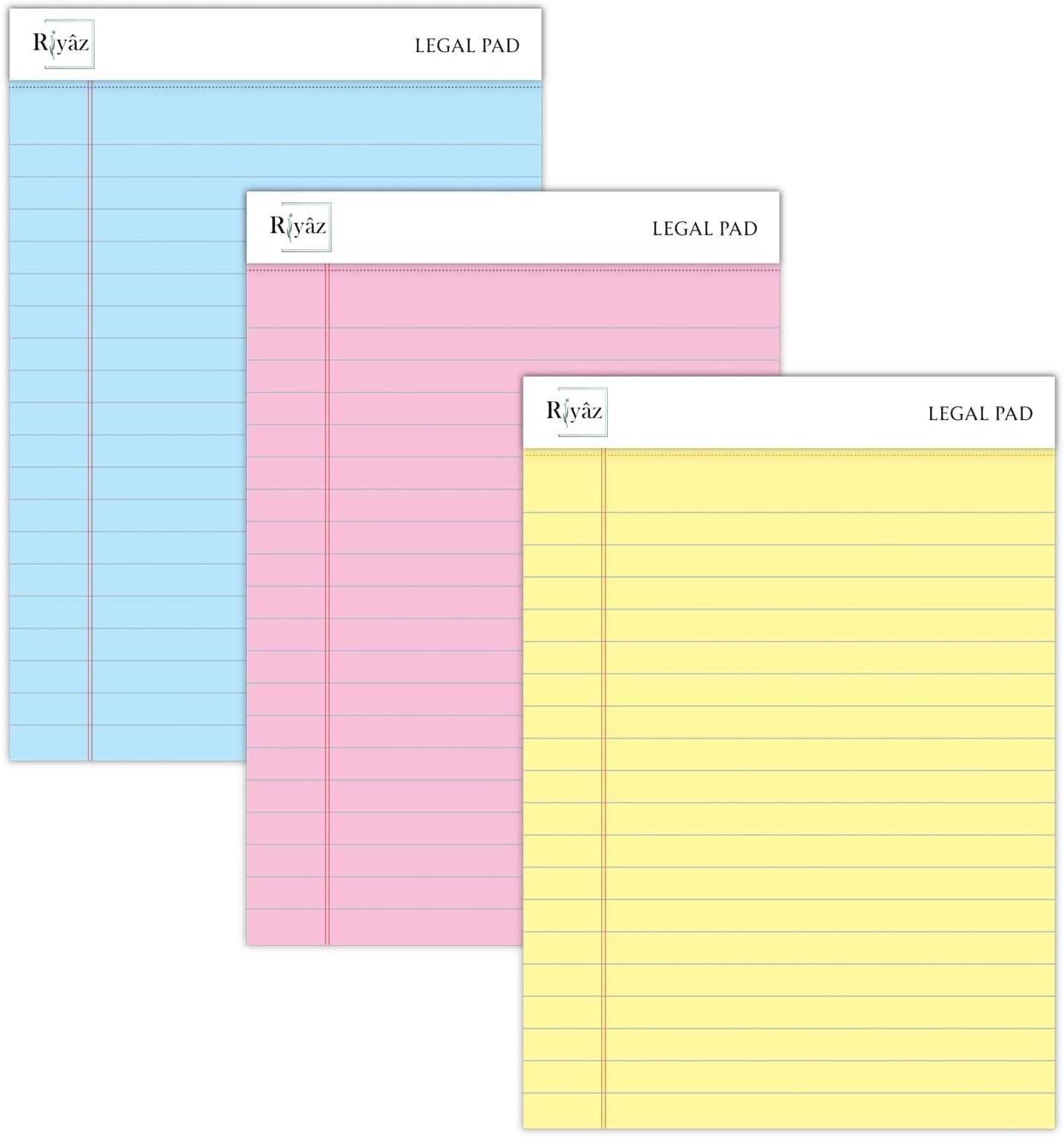 Riyaz A5 Size, 3 different colored Legal Pad, Notepad, Notepad, Notebook, 50 Leaves Each, Wide Line range, Made in Turkey for school, business and office