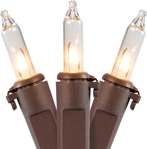 Mini Incandescent Christmas Lights - Clear - 4' Brown Wire - 20ct