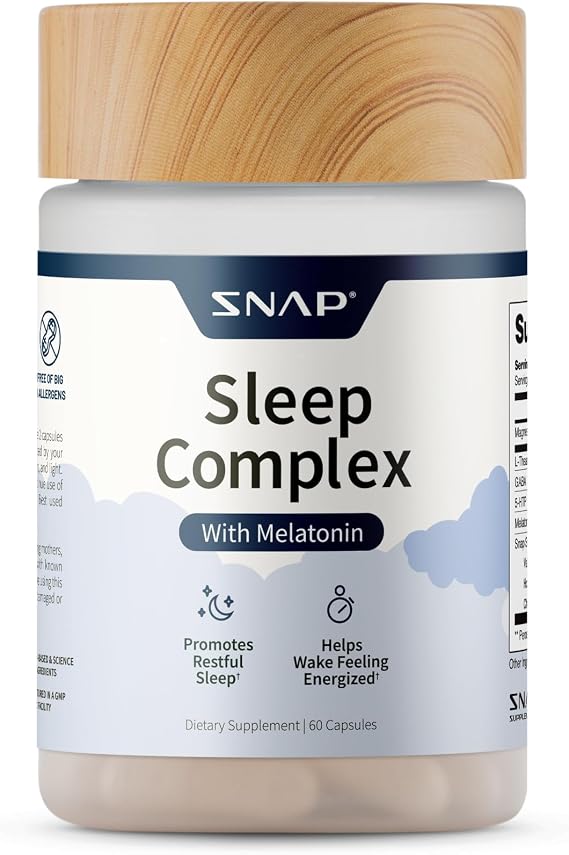 Snap Supplements Natural Sleep Aid with Melatonin & Valerian Root Supports Relaxation, Restful Deep Sleep & Nighttime Recovery 60 Capsules