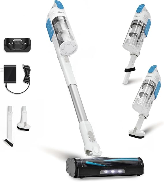LEVOIT Cordless Vacuum, Strong Suction, Lightweight | Up to 50 Minutes, LED Headlights, Anti-Tangle Brush, Versatile for Carpets & Hard Floors, LVAC-200 White & Blue