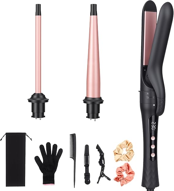 3 in 1 Curling Iron Set with Flat Iron Hair Straightener
