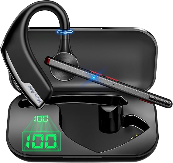 New Bee Bluetooth Headset V5.2 Bluetooth Earpiece for Driving, Black, 2Pcs