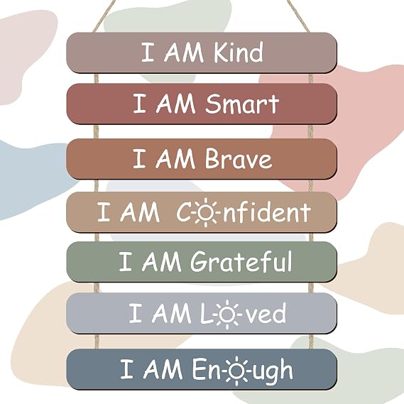 Gerrii Positive Affirmations Wall Decor Wooden Inspirational Wall Art Mental Awareness Motivational Hanging Art Positive Self Love Quotes Decor for Back to School Classroom Nursery Office(Classic)