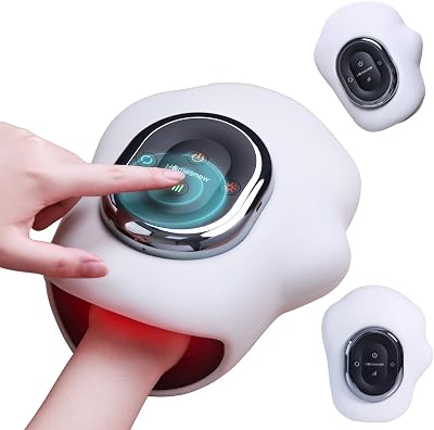 Electric Hand Massager with Heat and Compression, Cordless Hand and Wrist Massager Full Wrapped for Fingers, Palms and Wrists Massage, Rechargeable Unique Hand Therapy Relaxation Gift Light Grey