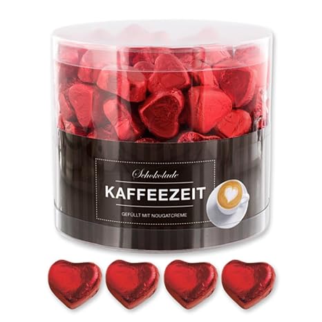 Günthart Pack of 150 Red Chocolate Hearts with Nougat Filling Nougat Cream Coffee Time Chocolate Hearts Red San Marino Give Away Red Hearts from Chocolate Coffee Time (1.2 kg)