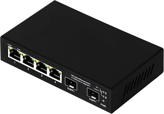 6 Port 2.5G Unmanaged Network Switch, 4x2.5GBase-T Ports, 2x10G SFP+ Fiber, 60Gbps Bandwidth, Desktop/Wall Mount, Compatible with 100/1000/2500Mbps, Black Plastic Case