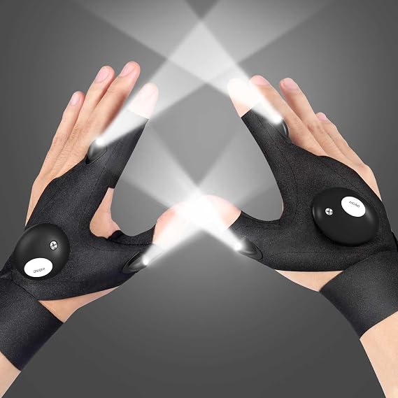 Jasee LED Flashlight Gloves, Gifts for Men Him Dad Husband Boyfriend, Cool Gadgets Waterproof Hands-Free Finger Lights for Night Fishing Repairing Running Camping, Fathers Day Birthday Christmas Gift