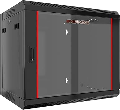 Sysracks 9U Wall Rack Mount Server 18" Deep Network Cabinet, Server Rack with Fan, Removable Side Panels, Locking Glass Door 19" Computer Cabinet Enclosure Network Rack Case SRE 9.450