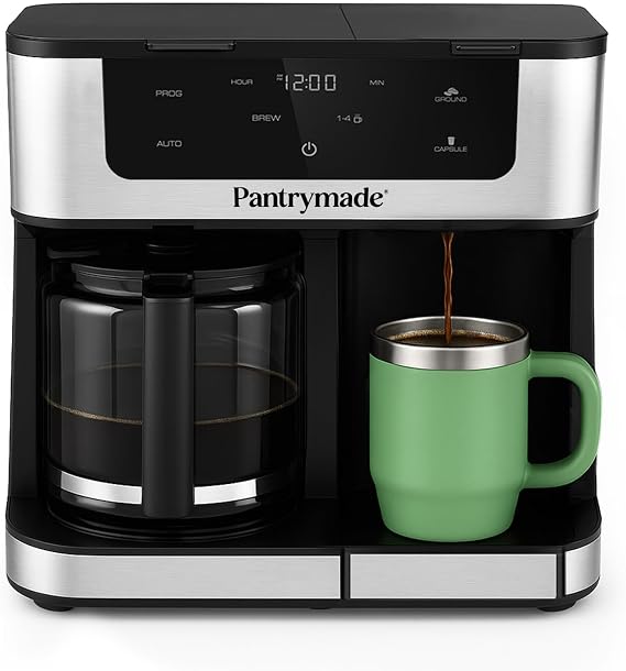 Pantrymade Dual Brew Coffee Maker, 12-Cup Drip & Single Serve K-Cup, Black