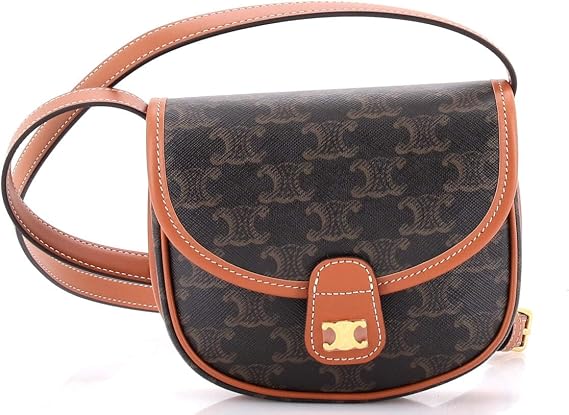 Pre-Loved Besace Flap Bag Triomphe Coated Canvas Mini, Brown