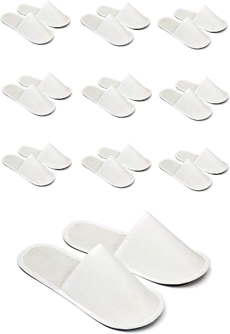 10 Pairs Fabric Packed Economy Disposable Hotel Slippers for Airbnb Spa Salon Party Wedding Guests - Fits up to Adult US Men Size 10 & Women Size 11, White