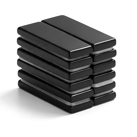 DIYMAG Magnets Bar 1.18x0.39x0.12 in in Black 12 Pack with Backing
