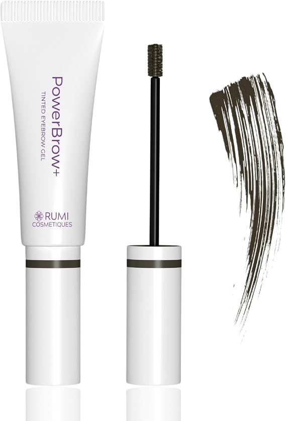 Rumi Cosmetiques PowerBrow+ Tinted Eyebrow Gel for Older Women, Dark Brown | Defines, Fills & Thickens Brows, 2-in-1 Formula, Natural Color, Quick-Fixing & Long-Lasting, Hypoallergenic Formula