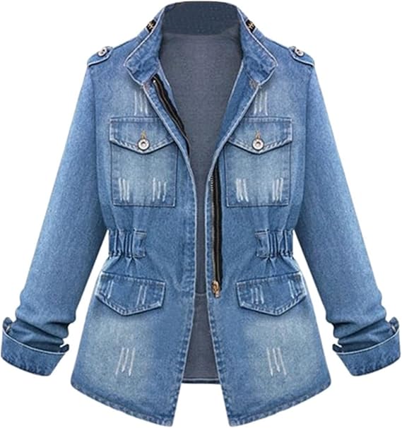 Boyfriend Denim Jacket for Women Oversized Jean Coat Casual Loose Long Sleeve Jean Jackets Distressed Outerwear
