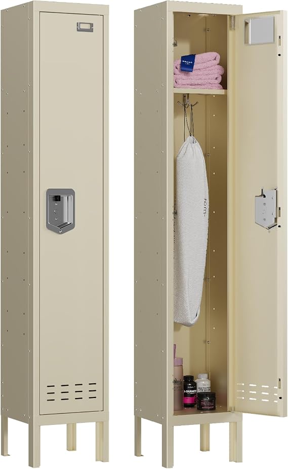 Lockers,Metal Locker, (Beige, 1 Door - (66.15" H x 11.8" W x 11.8" D))