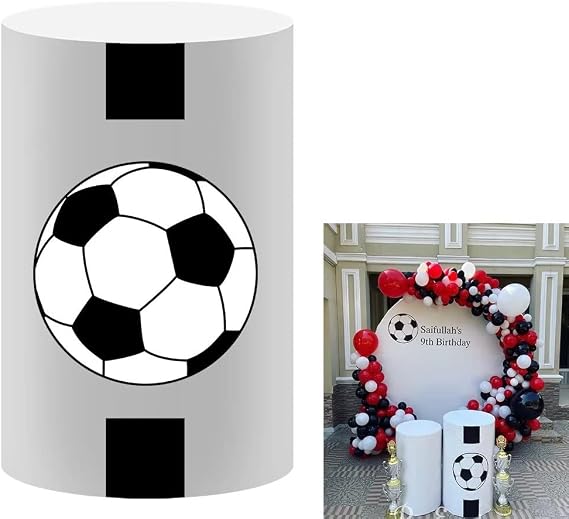 Soccer Cylinder Cover for Parties Stretchy Pedestal Covers Kids Birthday Party Plinth Cover Football Theme Event Decoration HP-470 Dia40cm H90cm