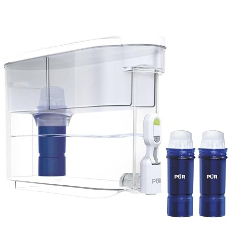 PUR Plus 30-Cup Water Filter Dispenser with 2 Lead-Reducing PUR Plus Water Filters, Dishwasher Safe, Powerful Filtration, Large 30 Cup Capacity with Slim, Space-Saving Fridge Design, White (f334f)