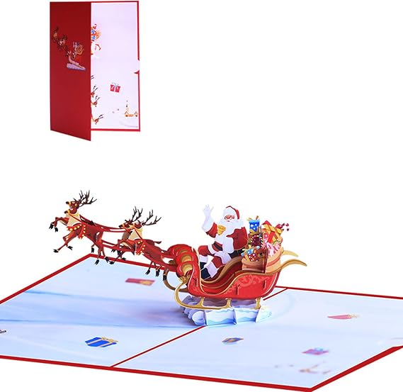 Creative Colorful Flying Deer Cart for Christmas Cards Greeting Cards Holiday Cards Party New Ye