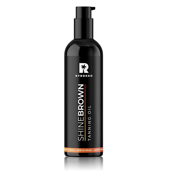 BYROKKO Shine Brown Tanning Oil Dark Tan Accelerator with Coconut, Walnut & Hazelnut Oil for Outdoor Sun & Sunbed Cruelty-Free, Water-Resistant - 5.07 Fl Oz