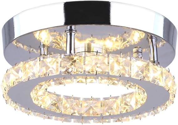 7.9" Crystal Round Flush Mount Ceiling Light LED Warm White | Modern LED Chandelier Mini Crystal Ceiling Fixture For Hallway Bedroom Bathroom Kitchen And Entryway