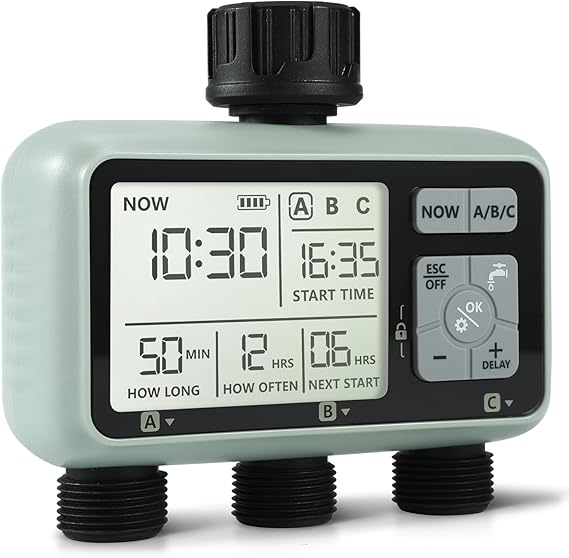 Kazeila Water Timer Irrigation Computer 3 Ports 3 Separate Programmes Watering Clock Digital Programmable / Timer Watering Automatic Watering / IPX5 Waterproof