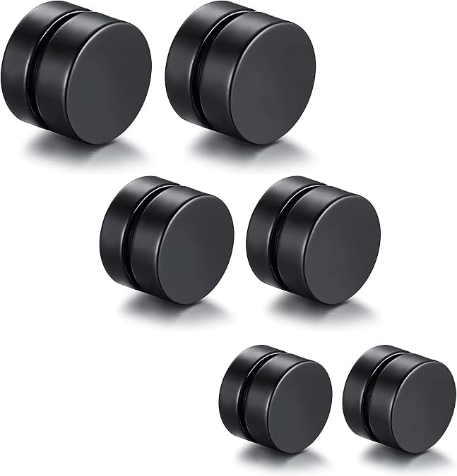HENGYID 3 Pairs Magnetic Earrings for Men - Stainless Steel Allergy-Free and Hypoallergenic Non-Piercing Earrings - Non-Piercing Cross Studs earrings Unisex