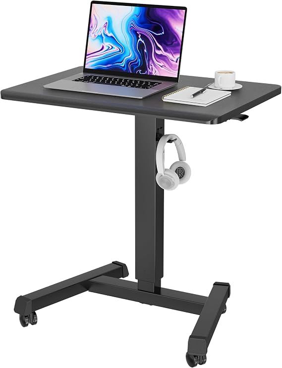 BONTEC Mobile Standing Desk Adjustable Height,Rolling Laptop Cart with Hook
