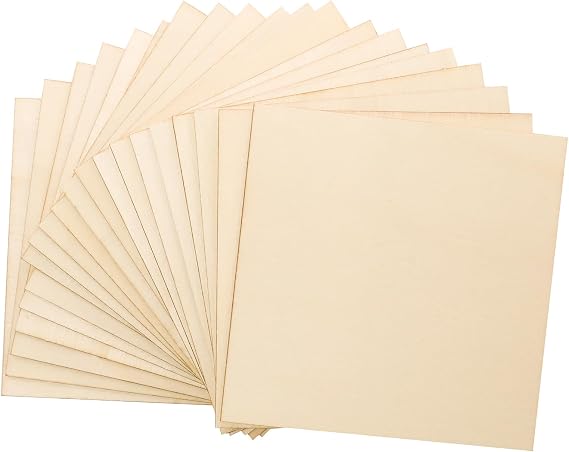 20 Pack Thin Wood Sheets, Plywood Sheets for Arts and Crafts (100x100x2mm)