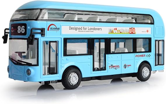 London Double Decker Bus Routemaster City Tourist Closed Top Diecast Openable Doors, 1/50 Scale Double Decker Bus Model (Blue)